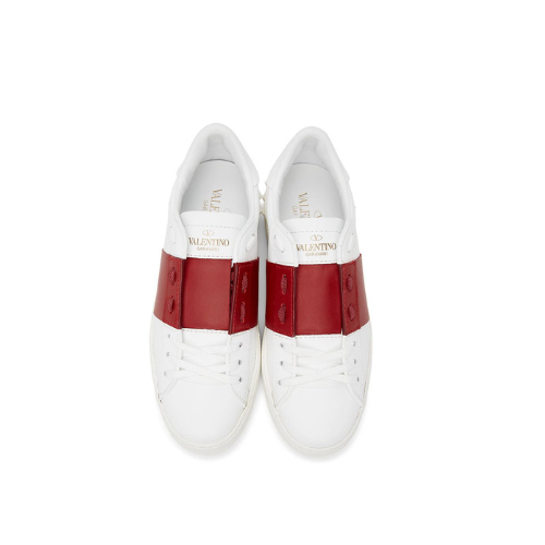 Valentino Garavani White & Red Back Studded Open Sneakers