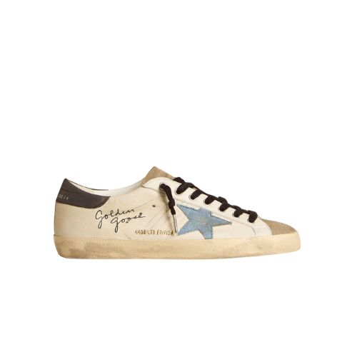 Golden Goose Super-Star in nappa leather with light blue suede star and gray leather heel tab