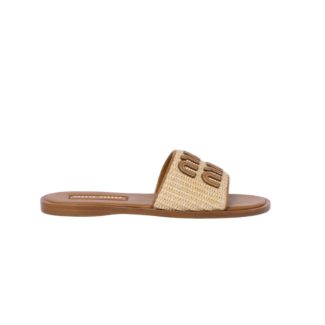 Miu Miu Raffia-effect woven fabric slides