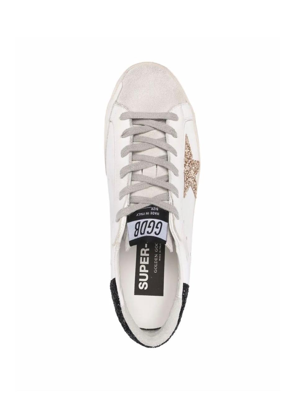 Golden Goose Super-Star in nappa leather with gold glitter star and black glitter heel tab