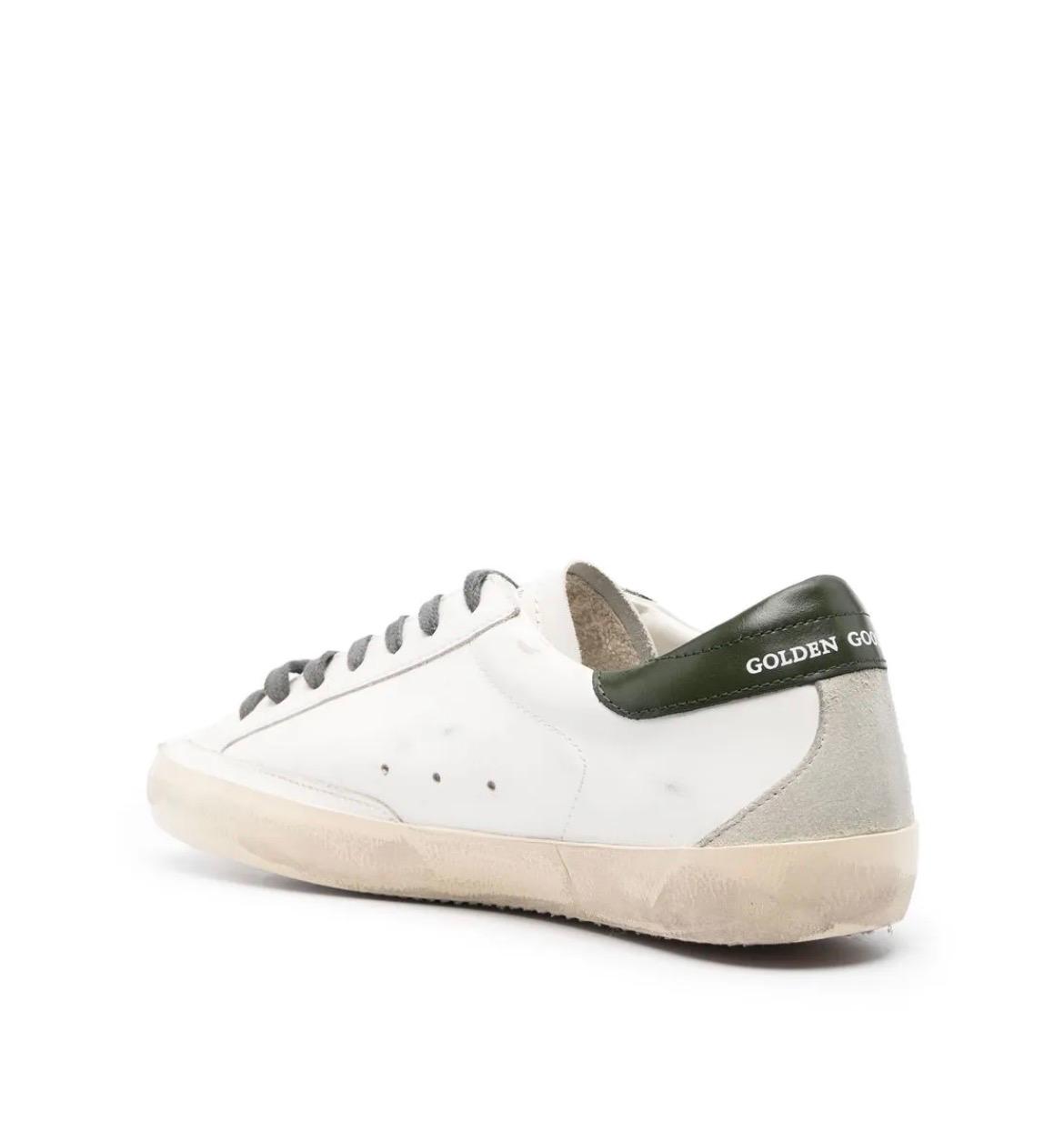 Golden Goose Super-Star with red suede star and green leather heel tab