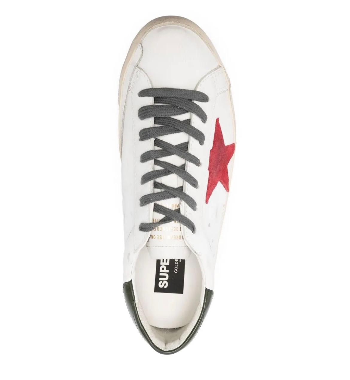 Golden Goose Super-Star with red suede star and green leather heel tab