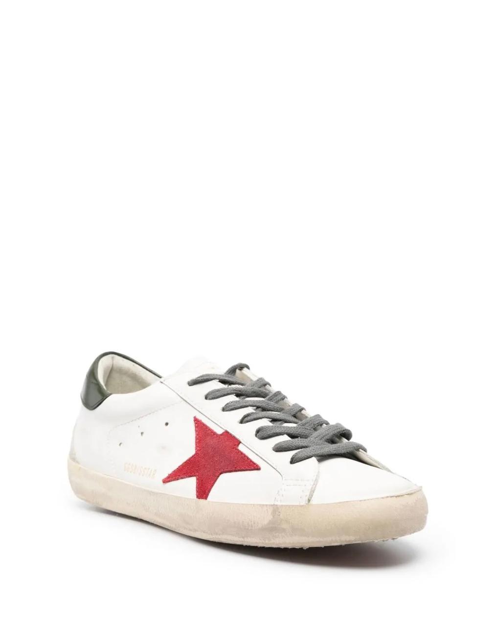 Golden Goose Super-Star with red suede star and green leather heel tab