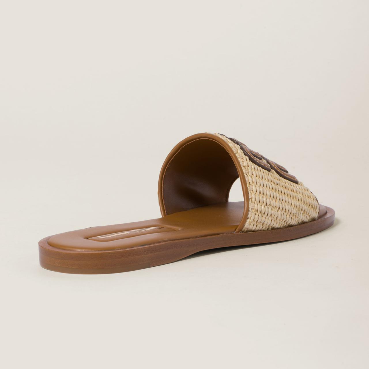Miu Miu Raffia-effect woven fabric slides
