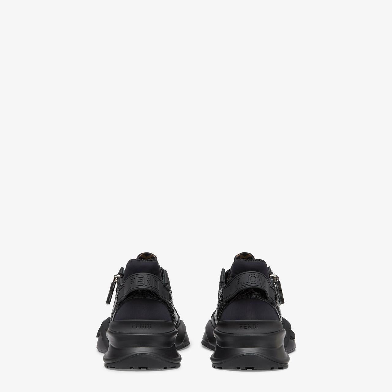 Fendi All Black Leather and Zucca Elastic Band Slip On