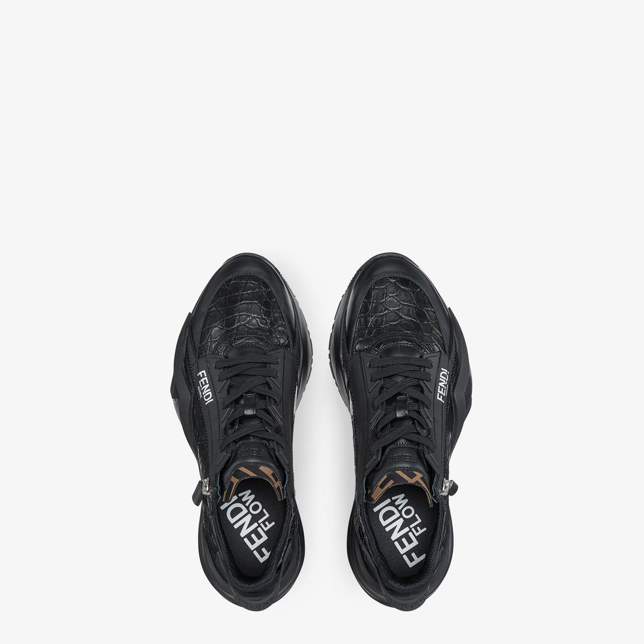 Fendi All Black Leather and Zucca Elastic Band Slip On