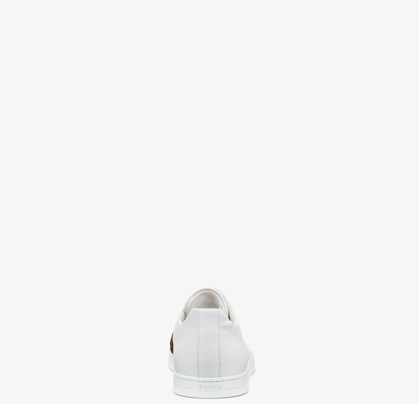 Fendi White/Brown Leather and Zucca Elastic Band Slip On