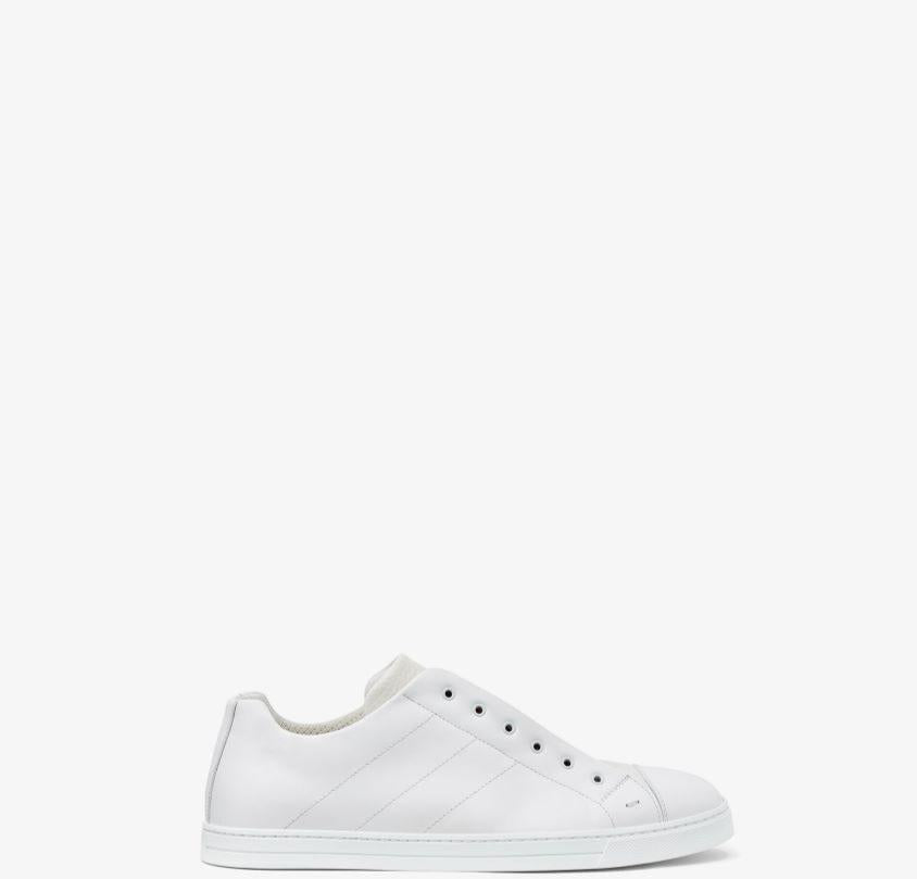 Fendi White/Brown Leather and Zucca Elastic Band Slip On