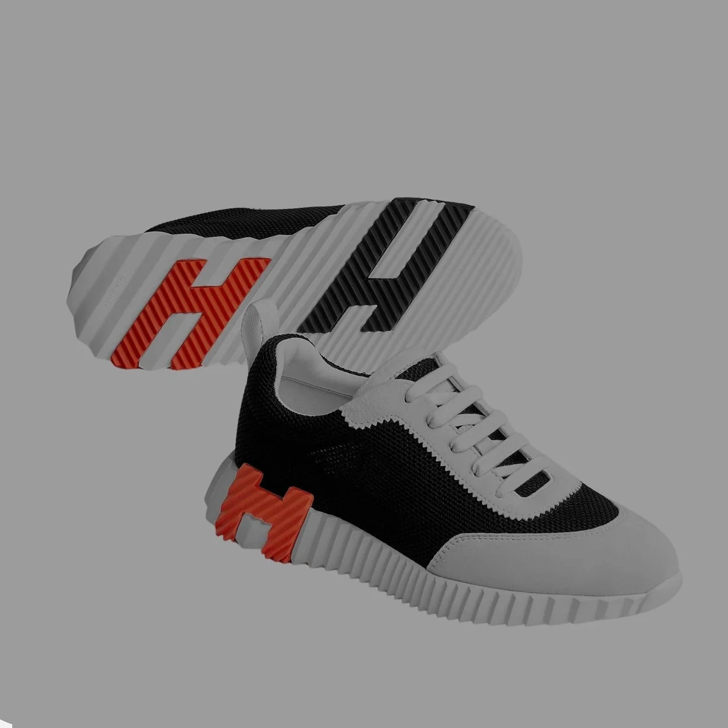 Hermes White/Black/orange Mesh and Suede Bouncing