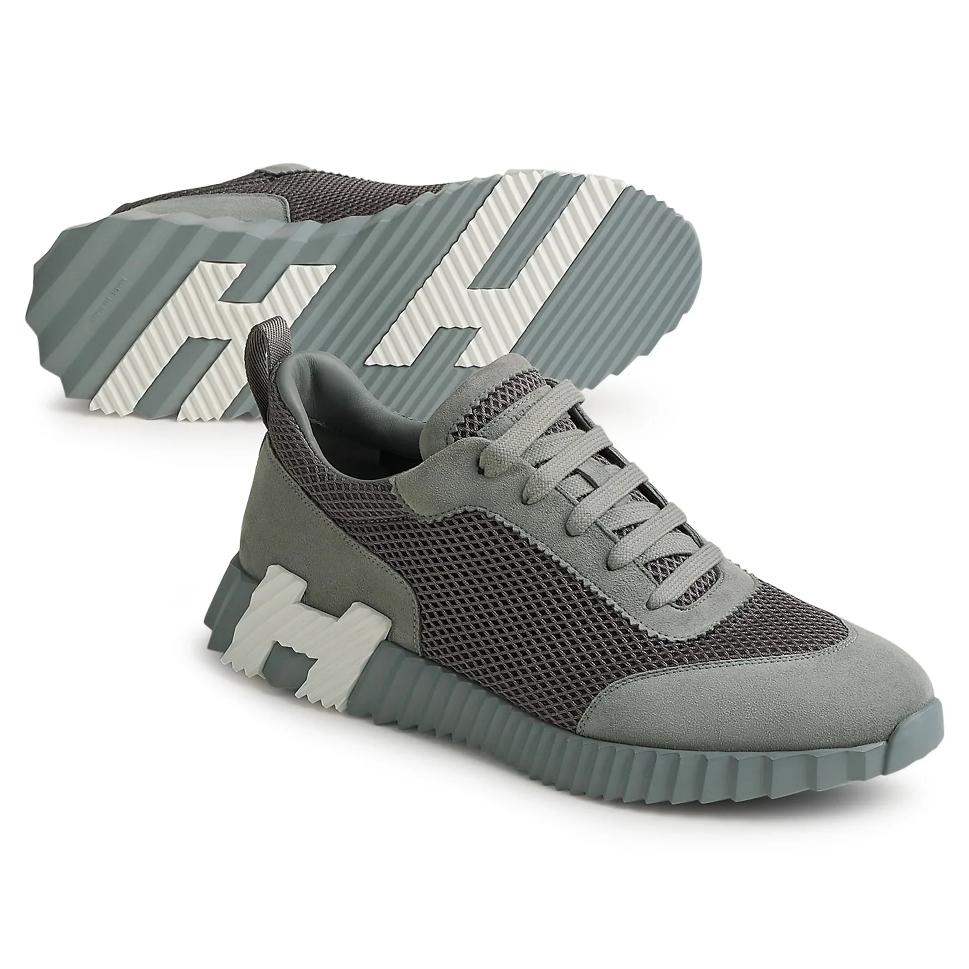 Hermes Grey/green Mesh and Suede Bouncing