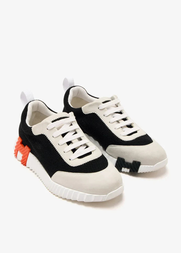 Hermes White/Black/orange Mesh and Suede Bouncing